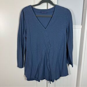 CUT LOOSE Lagenlook Womens Medium Textured Knit Swing Tunic Top Blue linen blend